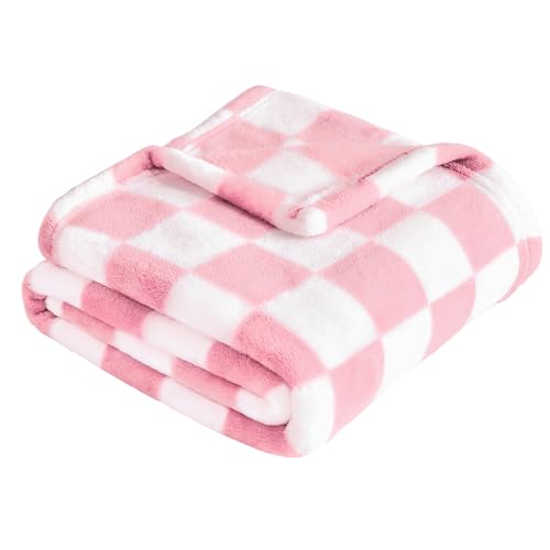 Yurhap Checkered Baby Blanket for Girls Pink Fleece Baby Blankets for Girls Boys, Warmer Comfort Lightweight Bed Blanket f...