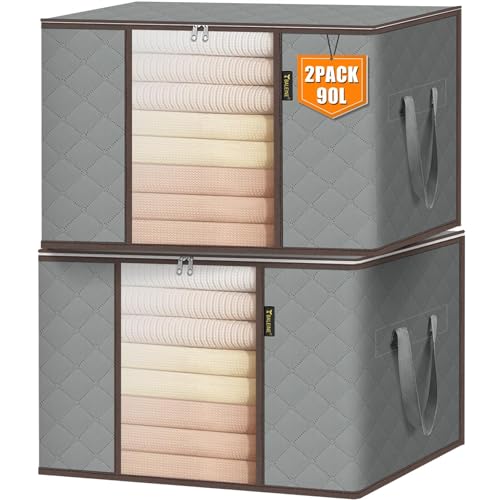 BALEINE 2 Pack Clothes Storage Bags, 24 Gallon Storage Containers with Reinforced Handle, Sturdy Zipper, Closet Organizer ...