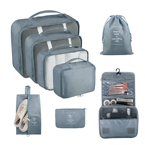 Ebbniur Packing Cubes, 8 Pcs Travel Packing Organizers for Suitcases, Large Capacity Travel Luggage Organizers Set include...