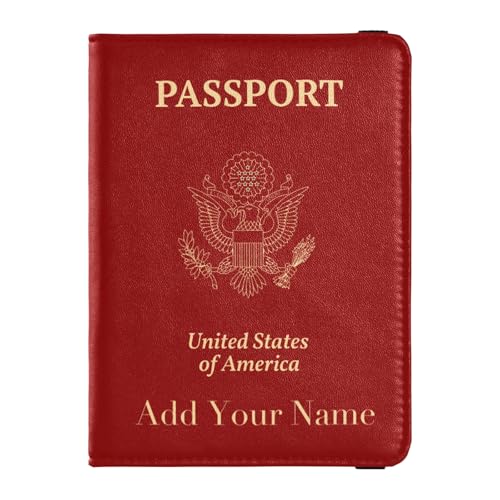 Personalized Passport and Vaccine Card Holder Combo Custom Name Passport Cover with Vaccine Card Protector Dark Red