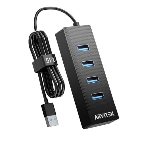 Arvitek 4-Port USB 3.0 Hub for Desktop, USB Extender Hub 5Gbps, USB Multiport Adapter, USB Splitter w/5Ft Long Cable for D...