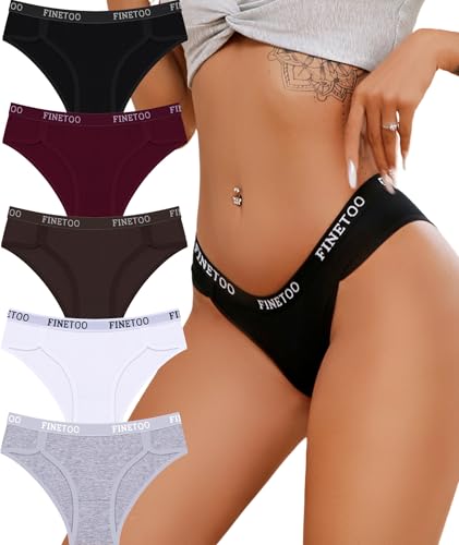 FINETOO Cotton Underwear for Women Cheeky Panties Sexy Hipster Bikini Underwear Elastic Waistband Stretch Briefs 5 Pack
