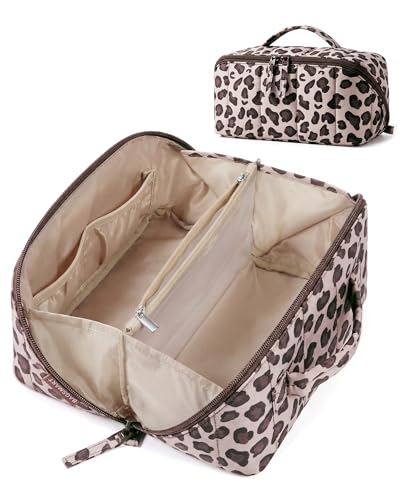 BAGSMART Travel Makeup Bag for Women, Portable Water-resistant Cosmetic Case, Puffy Padded Make Up Organizer Pouch, Open F...