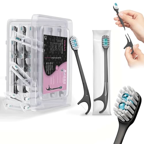 Pinkart 5-in-1 Travel Toothbrush | Disposable toothbrushes with Toothpaste | Floss/Toothpick/Tongue Scraper | Individually...