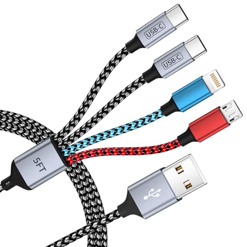 Dual Type-C USB Multi Charging Cable with 2 USB-C/IP/Micro Port, 4 in 1 Chargers for Multiple Devices, Travel Essentials U...