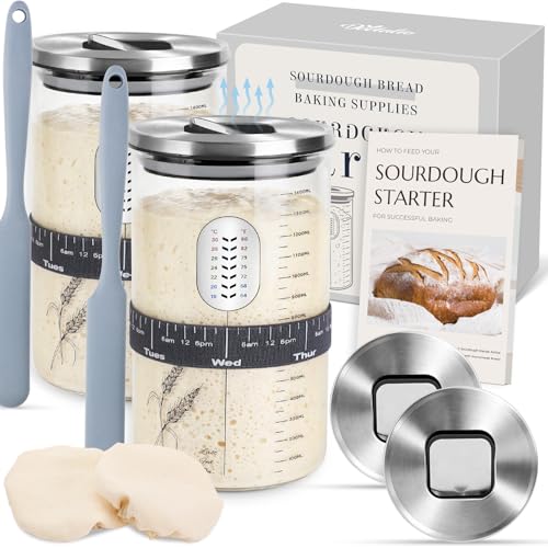 Sourdough Starter Jar 2 Pack, Sourdough Jar Wide Mouth, Sourdough Starter Kit, Sour Dough Starter Kits, Sourdough Bread Ba...