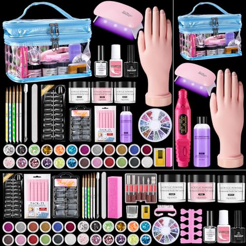 Nail Kit for Beginners with Everything: Practice Nail Hand Acrylic Set Professional Powder Liquid Starter Kits with Drill ...