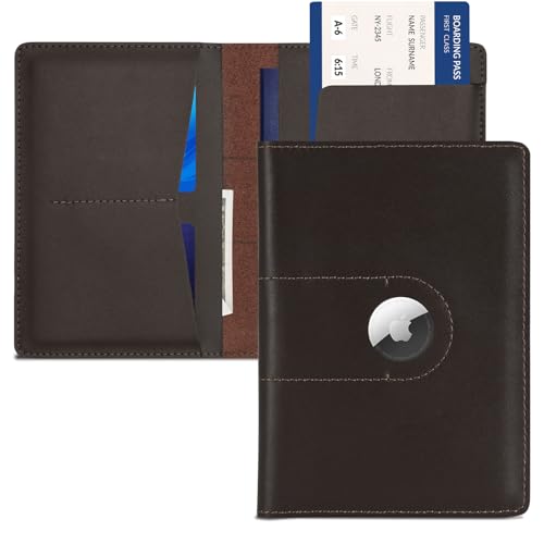 Genuine Leather Passport Holder for Travel Passport Covers with AirTag Slot Passport Wallets for Men Women Family Travel C...