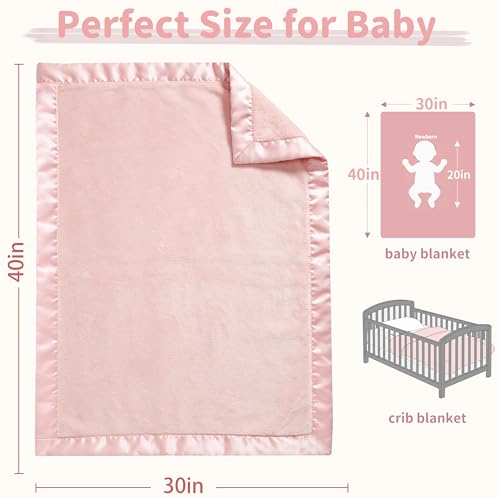 Pro Goleem Fleece Baby Blankets for Girls with 2 Inch Satin Trim, Super Soft Plush Receiving Blanket for Infant Toddler Ne...