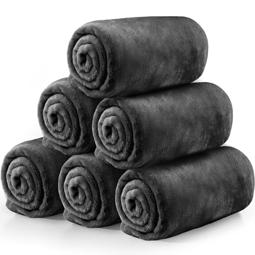 Tinideya 6 Pcs Flannel Fleece Throw Blanket Bulk 50 x 60 Inch Soft Fleece Blanket Warm Throw Blanket Coral Blankets for Co...