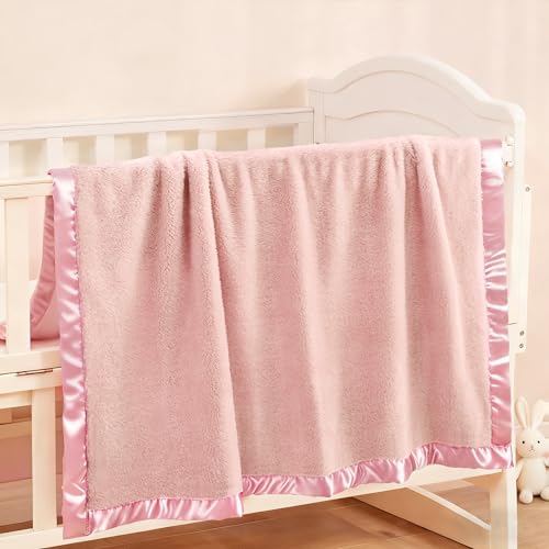 Pro Goleem Fleece Baby Blankets for Girls with 2 Inch Satin Trim, Super Soft Plush Receiving Blanket for Infant Toddler Ne...