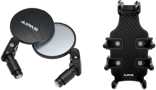Aipas Bike Rear View Mirrors & Bike Phone Holder Combo