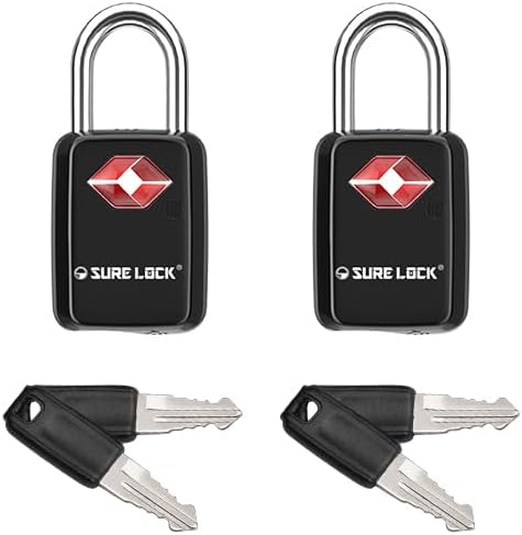 SURE LOCK Mini TSA Approved Keyed Luggage Lock – One Key Opens All, Fits Tight Zipper Gaps & Small Pull Holes, Compact Tra...