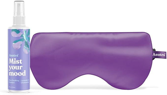ASUTRA Sleep Bundle, 2 Products - Purple Silk Eye Mask Filled with Lavender and Flax Seeds, Lavender & Chamomile Essential...