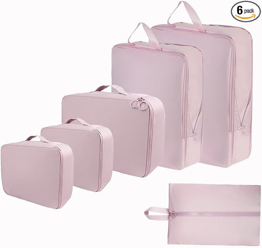 6 Set Compression Packing Cubes for Travel, Compressible, Lightweight, Space-Saving Luggage Organizer Bags for Organizing ...