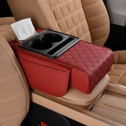 5-in-1 Multifunctional Car Armrest Cushion, Center Console Cover with 2 Storage Bags Cup Holder, Tissue Box Slot, Phone Sl...
