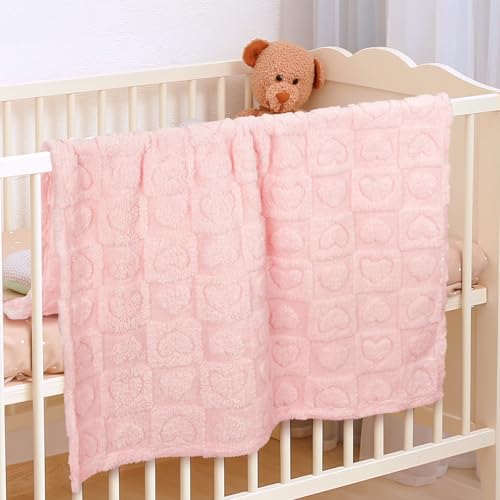 Plush Soft with Heart Checkered Baby Blanket,Fleece Infant Toddler Blankets for Girls Boys,Warm Lightweight Breathable New...