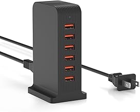 VPSUN USB Charger 6 Port 50W Multi USB Tower Charging Station for Multiple Devices iPhone 15/14/14 Pro/14 Pro Max/13 Pro/1...