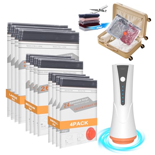 Vacuum Storage Bags for Travel with Pump - 12 Pack Vacuum Seal Bags for Clothing, Blankets, Bedding, Seasonal Storage, 80%...