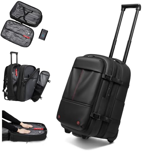 Baiwange Vacuum Rolling Backpack Travel-Compression Backpacks with Wheels,Air Pump,Usb,Tsa Lock,Rolling Backpack Luggage
