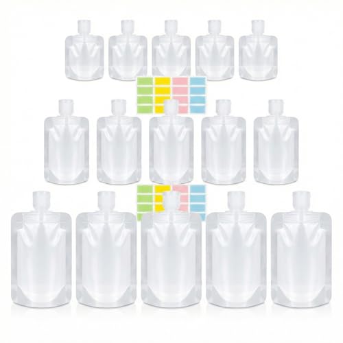 17 Pack Travel Pouches for Toiletries – TSA Compliant Leak Proof Refillable Liquid Pouches, Flat Travel Bottles for Shampo...