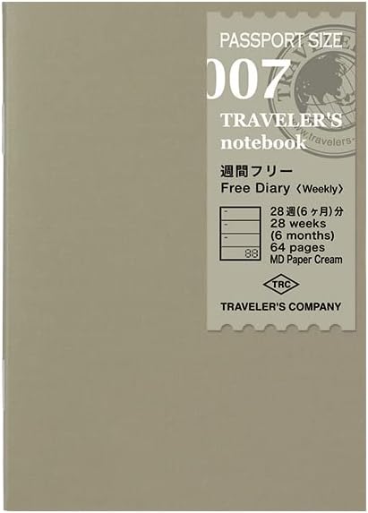 Travelers Company 14327006 Traveler's Notebook, Refill, Weekly Free, Pack of 2, Passport Size