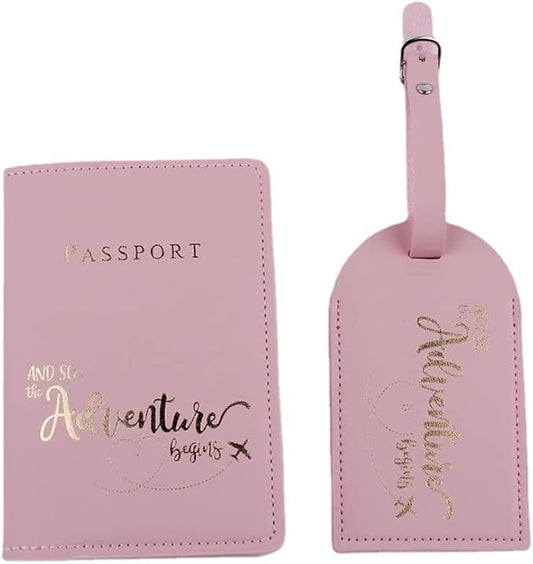 Belsmi Passport and Luggage Tags Set Travel Suitcase Tag (Style 1 - Pink)