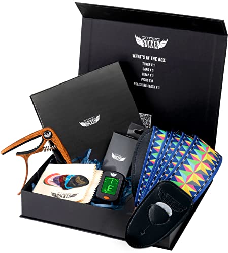 Stage Rocker Guitar Accessories Gift Box for Acoustic and Electric Guitars, 5-in-1 Essential Gift