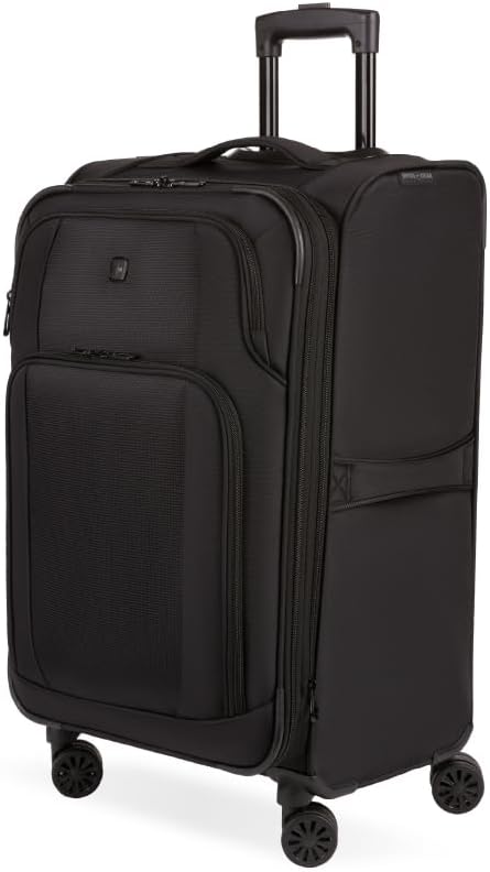 SwissGear Sion II Softside Expandable Luggage with Spinner Wheels, Black, Checked-Medium 24-Inch