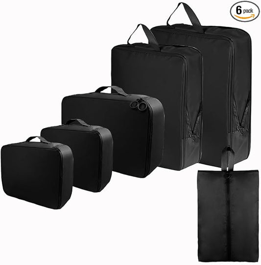 6 Set Compression Packing Cubes for Travel, Compressible, Lightweight, Space-Saving Luggage Organizer Bags for Organizing ...