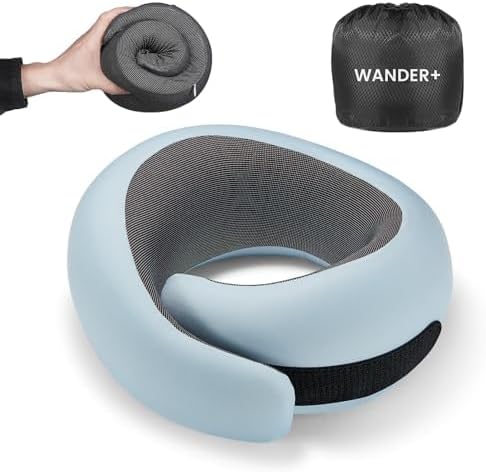 WANDER PLUS® Travel Pillow, 100% Pure Memory Foam Travel Neck Pillow Airplane Neck Support Ergonomic Design Best for Sleep...