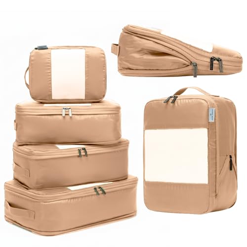 6-Pack Large Compression Packing Cubes for Travel - Lightweight Compression Packing Cube Set, Water-Resistant Luggage Orga...