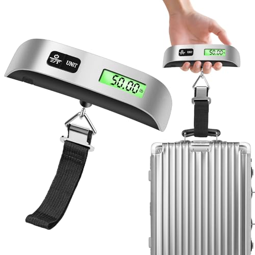 Digital Luggage Scale for Travel, Hanging Suitcase Weight Scale with High Accuracy ±0.35oz/10g, 110lb/50kg Capacity, Backl...