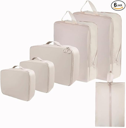 6 Set Compression Packing Cubes for Travel, Compressible, Lightweight, Space-Saving Luggage Organizer Bags for Organizing ...