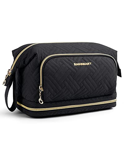 BAGSMART Travel Makeup Bag, Cosmetic Bag Make Up Organizer Case, Large Wide-open Pouch for Women Double Layers Purse for T...