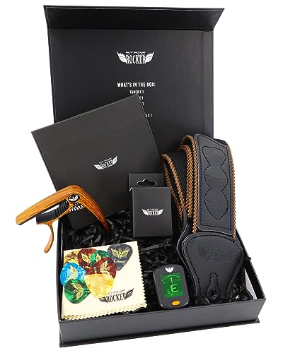 Stage Rocker Guitar Accessories Gift Box for Acoustic and Electric Guitars, 5-in-1 Essential Gift
