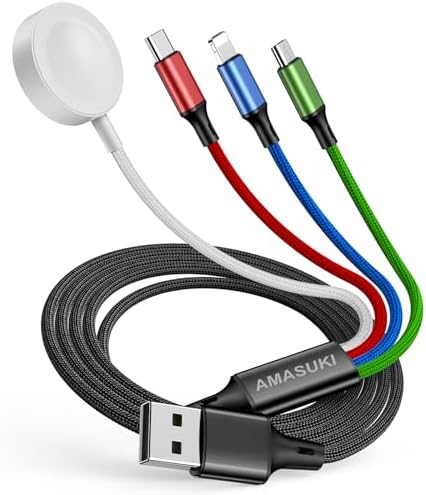 Travel Essentials 4 in 1 iWatch & iPhone Charger,Multi Charging Cable for Apple Watch Charger USB C Micro Nylon Compatible...