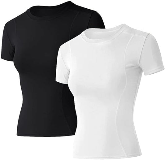 Loovoo Women Workout Shirts 1/2/3 Pack Athletic Compression Tee Dry Fit Yoga Gym Basic Tops