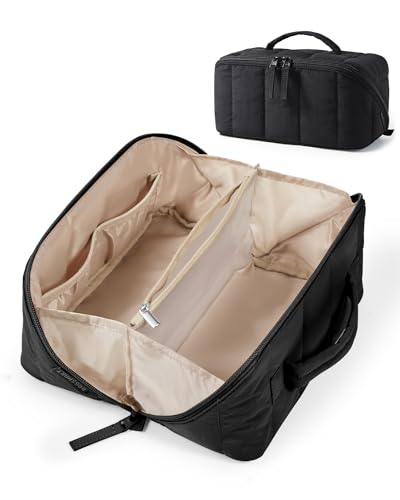 BAGSMART Travel Makeup Bag for Women, Portable Water-resistant Cosmetic Case, Puffy Padded Make Up Organizer Pouch, Open F...
