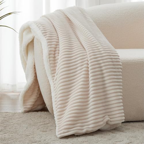 Sherpa Throw Blanket for Couch - Super Soft & Thick, White Throw Blanket, Warm Blankets for Winter, Fluffy Blanket for Sof...