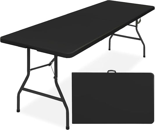 SIMPLI-Magic 8ft Portable Plastic Folding Table – Indoor & Outdoor Heavy-Duty Foldable Utility Table w/Handle for Party & ...