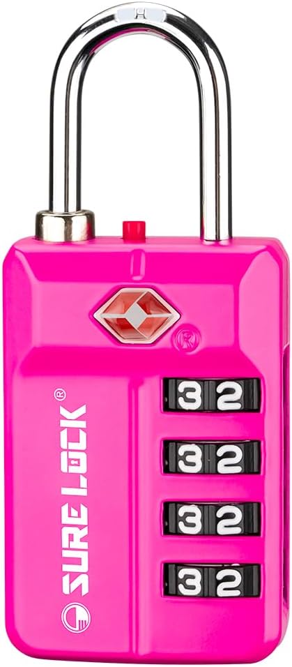 SURE LOCK TSA Approved 4-Digit Resettable Combination Luggage Locks with Open Alert, Easy-Read Dials - for Luggage, School...