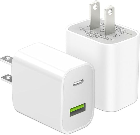 2 Pack USB C Charger Block, Dual Port Type C Wall Charger Fast Charging 20W Power Adapter Cube for iPhone 14/14 Pro/14 Pro...