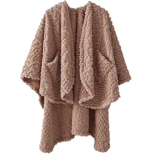 Royoliving Fuzzy Sherpa Wearable Fleece Blanket with Pockets for Adults, Ultra Soft Plush Shawl Throw Blankets (Blush, 5...