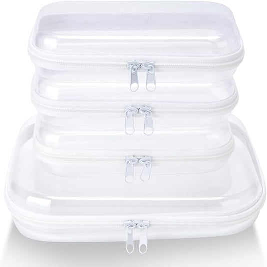 WELPIRT 4 pcs Clear Zipper Pouches,Hard Shell Zipper Case, Toiletry Bag for Travel, CLear Diaper Bag, Toiletry Pouch, Trav...