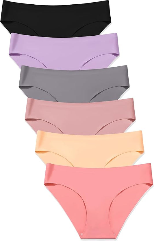 MISSWHO Seamless Womens Underwear Bikini No Show Soft Comfortable Invisibles Briefs Low Rise Hipster Panties 6 Pack