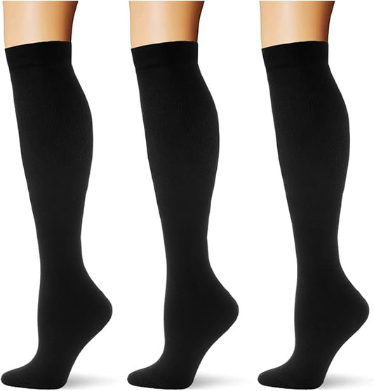 Saniripple (3 pairs) Compression Socks 20-30 mmHg Long Knee High Socks for Women Men Support Athletic Travel Daily Wear