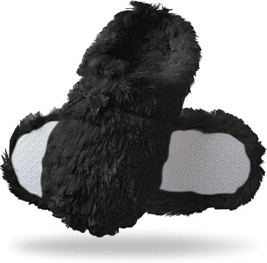 Tofern Women Fluffy Slippers Soft Flannel Memory Foam Slippers Ultra Soft Comfy Warm House Shoes with Mute Anti-Slip Sole ...