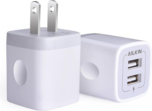 USB Wall Charger, Charger Adapter, AILKIN 2-Pack 2.1A Dual Port Quick Plug Cube for iPhone 15 14 13 12 11 Pro Max 10 SE X ...