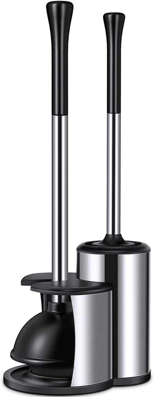 Toilet Plunger Bowl Brush Set: Hideaway Heavy Duty Toilet Plunger Scrubber Cleaner Holder Combo for Bathroom with Covered ...